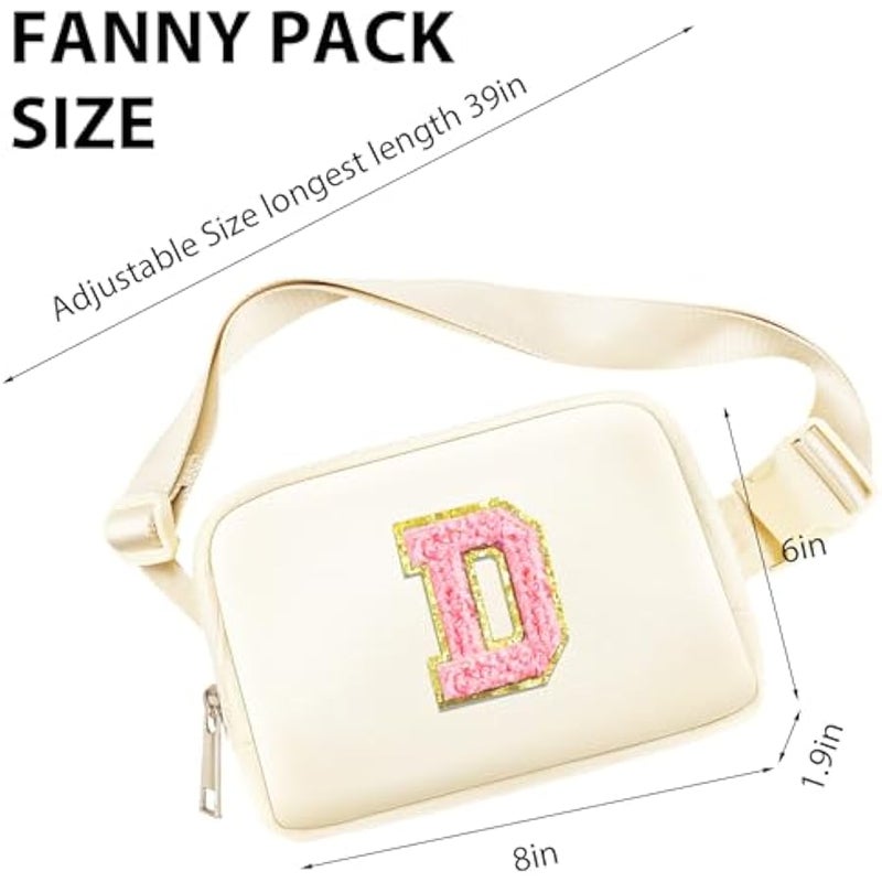 URSKYTOUS Fanny Pack Belt Bag for Women Girls Small Crossbody Bag with Initial Letter Cute Preppy Waist Packs Trendy Travel Accessories Personalized  Birthday Gifts for Running Hiking Beige D - Image 3